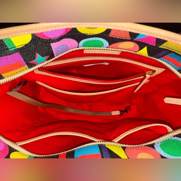 Dooney & Bourke Art Deco Black Multicolor Pebble Tote Shoulder Bag Leather Trim - Picture 6 of 16